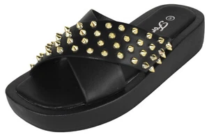 Forever Women Sandals Crisscross Studded Strap Spikes Band Platform SURE75 Black - Picture 1 of 3