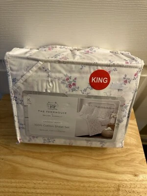 Shabby Chic The Farmhouse by Rachel Ashwell Pink White Floral King Sheet Set 4pc - Image 1 of 3