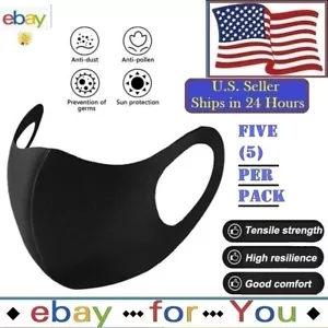 Confezione 5 Mascherine Viso Riutilizzabili Lavabili Traspiranti Unisex Nero Maschera Viso - Foto 1 di 12