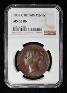 NGC MS63 1859 Great Britain: Victoria Penny KM739, S-3948 - Picture 1 of 2