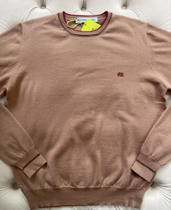 ETRO Milano Pullover Lana Wool Knit Logo Crew Neck Beige Sweater M size - Picture 1 of 5