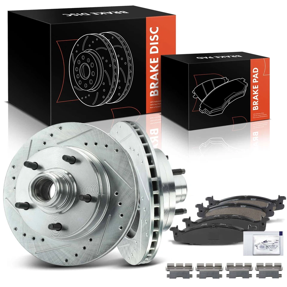 Rotores de freno delanteros perforados y pastillas de freno para Ford E-150 Econoline 1994-2001 F-150 Foto 1 de 4