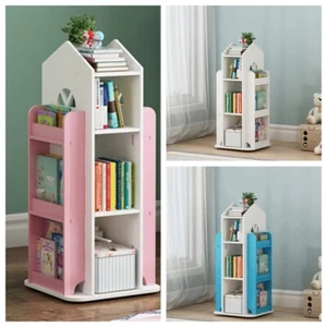 360° Rotating Bookcase Children Kids Book Shelf Rack Storage Bookshelf 4 Tiers - Picture 1 of 24