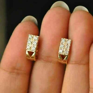 2 Ct Round Cut White Moissanite Huggie Hoop Earrings 14K Yellow Gold Plated - Picture 1 of 3