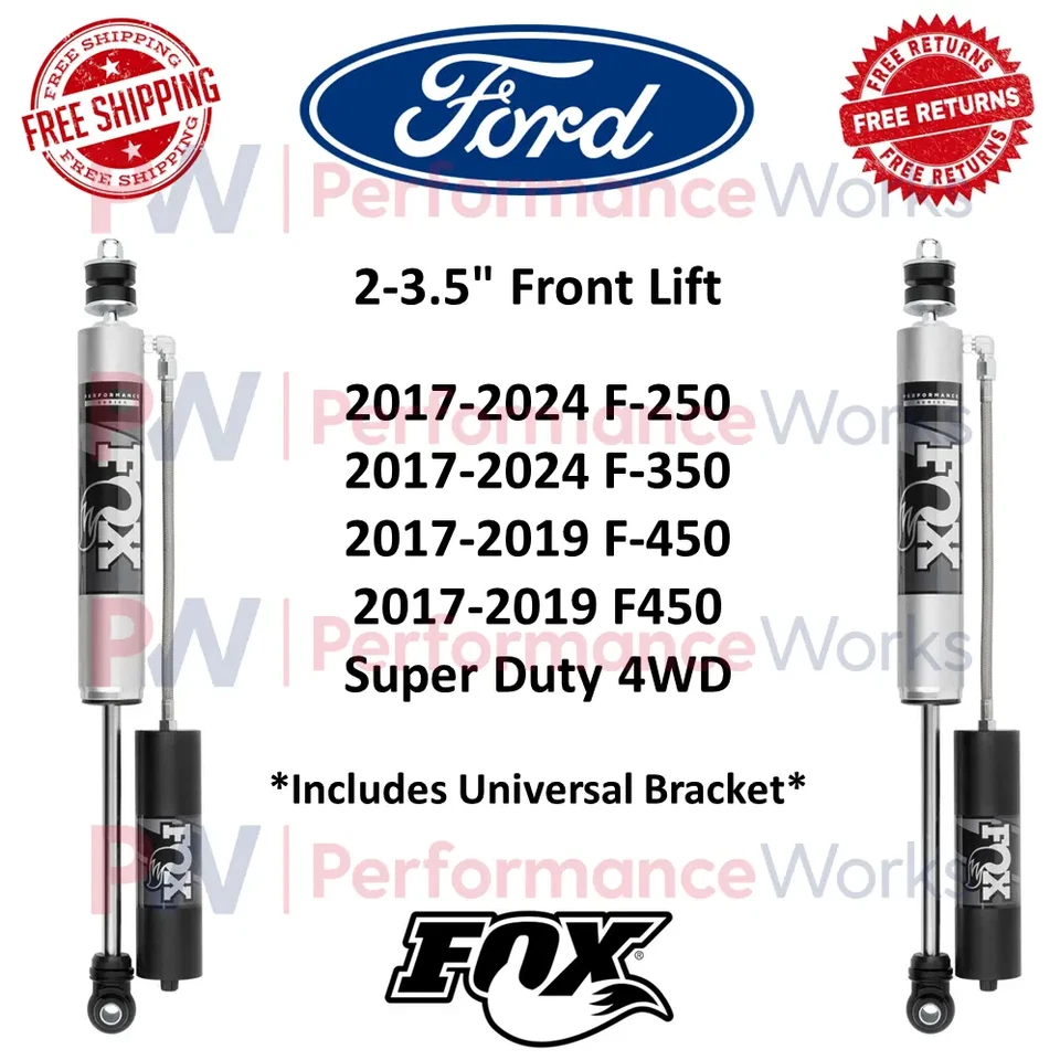 Fox 2.0 Reservoir 2-3.5" Front Lifted Shocks Pair For 17-24 F-250 F-350 SD 4WD - Image 1 of 4