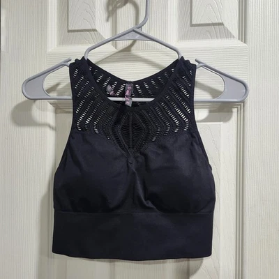 Bralette Betsey Johnson Negro Cuello Alto Crochet Tejido Malla M Active Yoga Lounge Foto 1 de 4