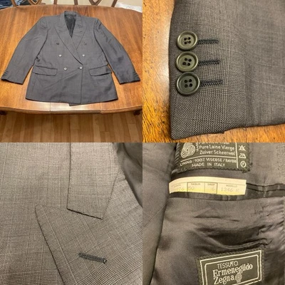 Blazer Vintage Ermenegildo Zegna 40 Gris Doble Pecho Pico Solapa Chaqueta Cuadros Foto 1 de 4