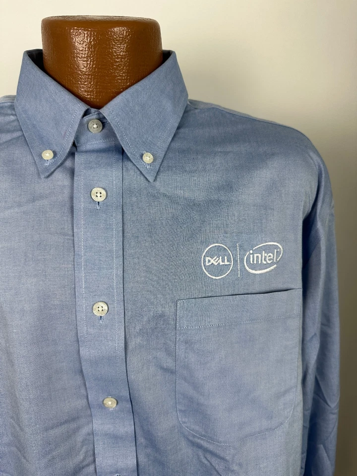 Camisa De Colección Dell Intel Hombres L Azul Cambray Abotonada Manga Larga Computer Tech Foto 1 de 4