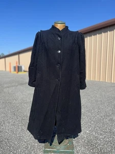 Vintage 60s Black Wool Overcoat Women’s Full Length USA Made ILGWU Mod Style - Bild 1 von 10