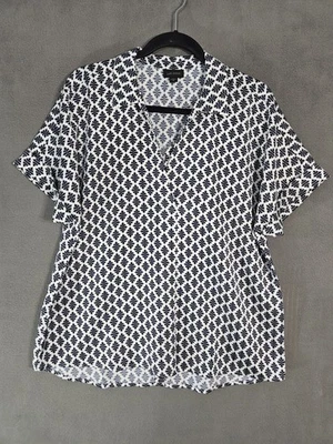 J Jill Wearever Collection Womens Medium Satin Vneck Shirt Paisley Back Buttons - Image 1 of 4