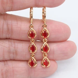 18K Yellow Gold Filled Women Fashion Red Mystic Topaz Teardrop Dangle Earrings - Picture 1 of 1