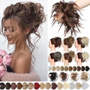 Thicker Messy Bun Real as Human Hair Piece Scrunchie Updo Wrap Hair Extensions - Picture 1 of 81