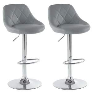 Whitestone Grey Faux Leather Swivel Bar Stool + Dining Chair Set of 2 Chairs - Picture 1 of 5