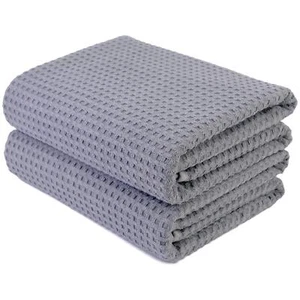 Microfibre Oversize Quick Dry Lint Free Bath Towel Set of 2 Gray, Waffle Weave - Picture 1 of 6