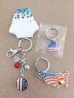 USA US Flag Keychain Lot 3 Vtg Avon America Charmed Heart Round Clip 4th of July