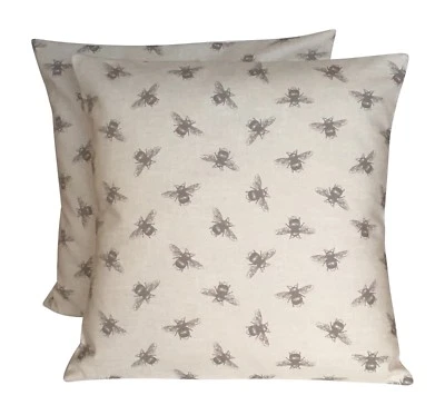2 x Fryetts Bees Natural Cream Linen Cushion Covers 16” 18” 20” 22” - Image 1 of 4