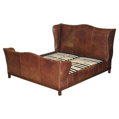 Very Rare Huge Hand Dyed Brown Leather Wingback Super King Size Bed Frame • 8,336.39$