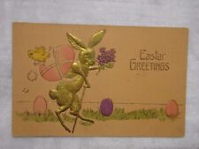 C1911 EASTER GREETING CHICKS RABBITS EGG WEIRD ANTHROPOMORPHIC Postcard. Posted.