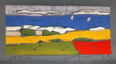 Klaus Fussmann spitzen Farblinolschnitt Raps Segelschiff Ostsee Meer - Bild 1 von 2