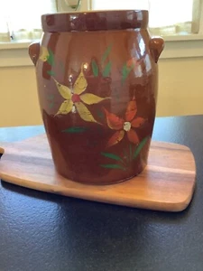 Vintage Pottery Crock Painted Flowers USA - Picture 1 of 5
