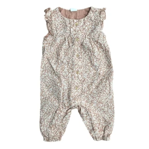 H&M Baby Girl Floral Print Sleeveless Cotton Romper White & Tan Size 3M - Picture 1 of 9