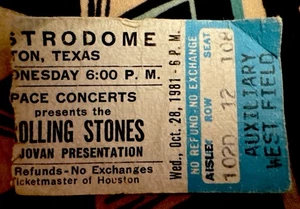 ROLLING STONES - TATTOO YOU -OCTOBER 28, 1981 - ASTRODOME HOUSTON TEXAS - TICKET - Picture 1 of 1