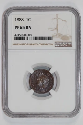 CENTAVO CABEZA INDIA A PRUEBA 1888 NGC PR65 BN - LLAMATIVO PQ! Foto 1 de 2
