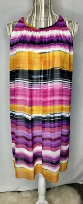 Calvin Klein Dress Size 8p Chiffon Striped Tent Sleeveless Pink Purple Orange - Image 1 of 4