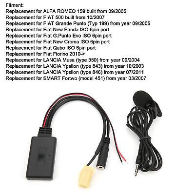 Bluetooth 5.0 Audio AUX Cable Adapter For Fiat 500/Grande Punto/Qubo/Fiorino • 10.58€