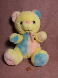 Vintage 10" PASTEL GET WELL SICK THERMOMETER IN MOUTH TEDDY BEAR plush stuffed - Picture 1 of 3