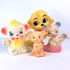 Lot 4 Vintage Rubber Squeaky Toys Yellow Dog Cat Bear Mouse