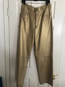 Matte Gold Lined Leather Pants Size 12 Vintage 1990’s NWT Old Stock. Apropos - Picture 1 of 12