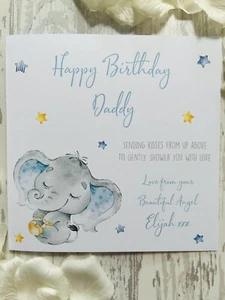 Personalised Elephant Angel Baby Loss Father's Day Card Birthday Bereaved Daddy - Picture 1 of 9
