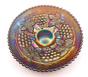 Vintage Northwood Carnival Glass Grape & Cable Pedestal Bowl 6" - Picture 1 of 5