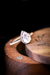 Rose Quartz Diamond Engagement Band Wedding Ring 14k Rose Gold Fine Jewelry