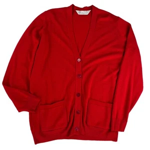 Marks & Spencer 100% lambswool wool Red Cardigan Sweater Womens 16 44 14 L - Picture 1 of 5
