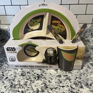 Disney Star Wars Mandalorian Grogu Kids 5pc Bamboo Dinnerware Plate Bowl Cup Set - Picture 1 of 5