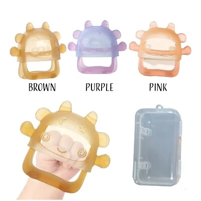 Guante mordedor de dentición de silicona masticar agarre libre de BPA mano para bebés bebés con caja Foto 1 de 2