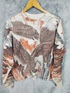 Vintage Eagle Sweatshirt Mens L All Over Print Outdoor Retro 90's Bird Mountain - Picture 1 of 12