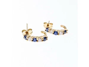 14K YELLOW GOLD SAPPHIRE & BERYL EARRINGS - Picture 1 of 3