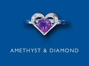 Amatista y Diamante Anillo Corazón Plata Maciza de Ley Mujer - Imagen 1 de 1
