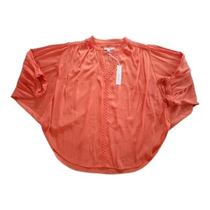 NWT Chicos Orange Bat Wing Top V Neck Sz 4 Braided Trim Top Shirt Business Wear - Picture 1 of 8