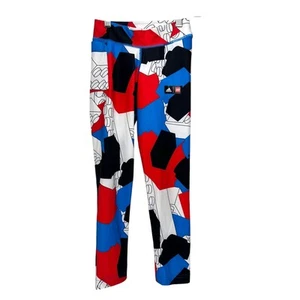 Adidas Lego Leggings Youth Small Size 9-10 Red Blue Black Color Block Athletic - Picture 1 of 5