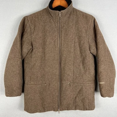 Chaqueta de Lana Woolrich Mujer Pequeña Marrón Cremallera Completa Exterior Abrigo Cálido Refinado Foto 1 de 4