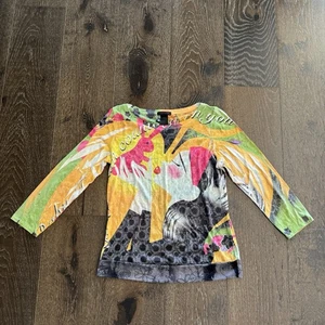 Custo Barcelona Top Womens Sz Small 3 Bunny Deer All Over Graphic Print Y2K - Picture 1 of 8
