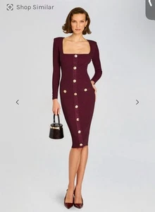 Retrofete Dress Metallic Mulberry Red Small Gold Buttons - Picture 1 of 2