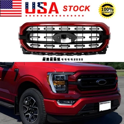 EA Hot Pepper Red For Ford F-150 F150 XLT 2021-2023 Front Bumper Grille Grill US - Изображение 1 из 4
