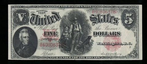 SC 1907 $5 Legal Tender “Woodchopper” Red Seal Lightly Circulated (378) Cover
