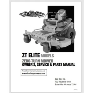 Bad Boy ZT Elite Mower Owner Parts Manual 68 pages Model year 2016 - Picture 1 of 1