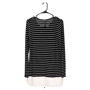 Ralph Lauren Women’s Blouse M Black Ivory Striped Layered Long Sleeve Top - Picture 1 of 8